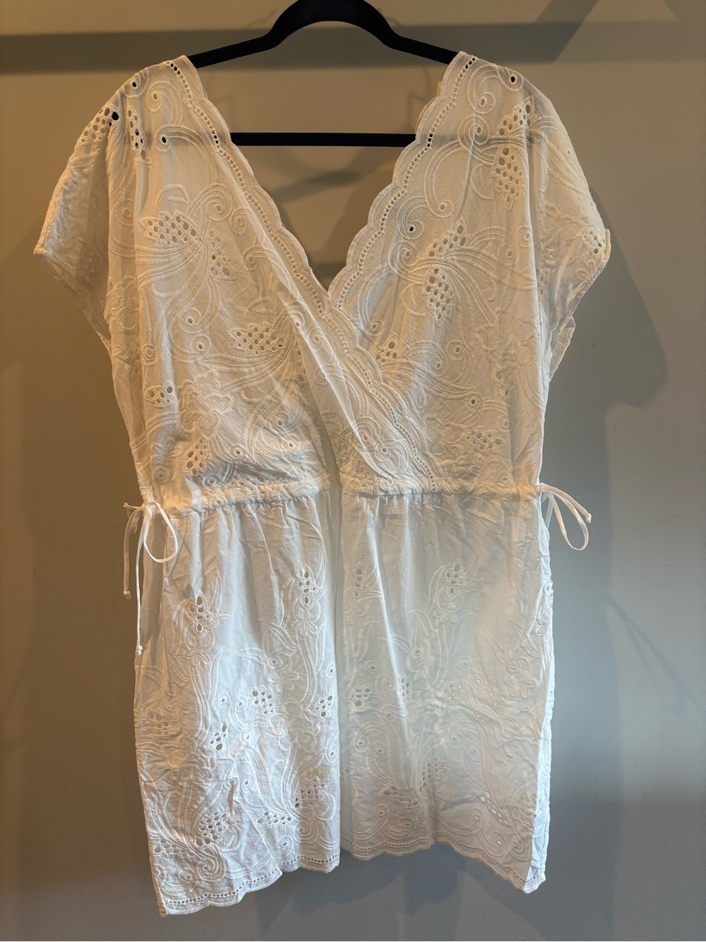CAbi White Eyelet V-Neck Swim Coverup with Side Ties